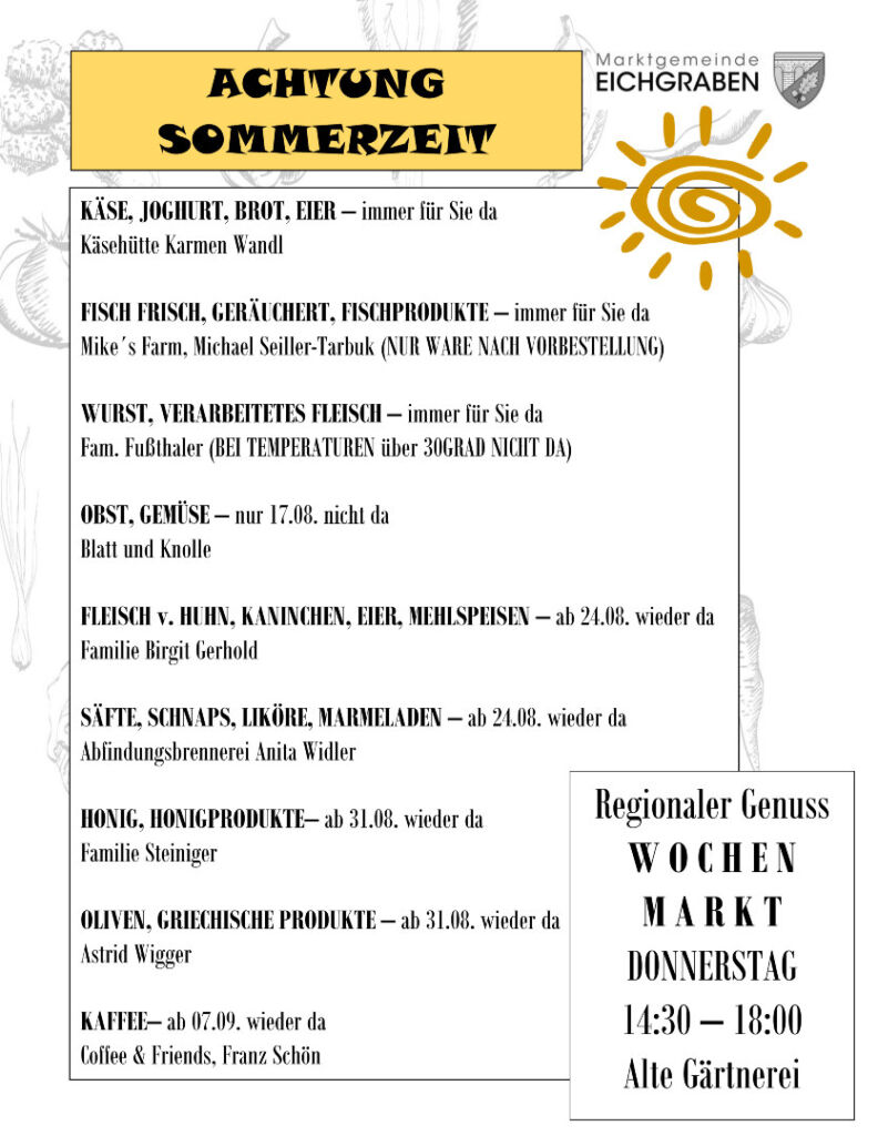 Wochenmarkt Sommerplan 2023
