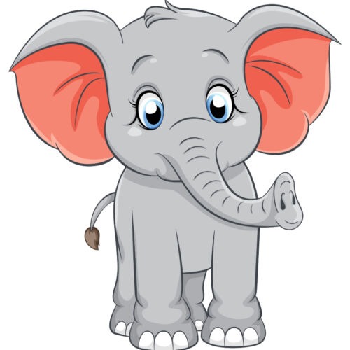 Cute Simple Elephant Cartoon Isolated